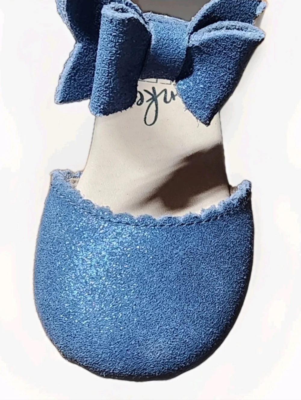Monkey Feet Glitter Blue Ankle Strap Bow Flats Toddler Girls Dress Shoes